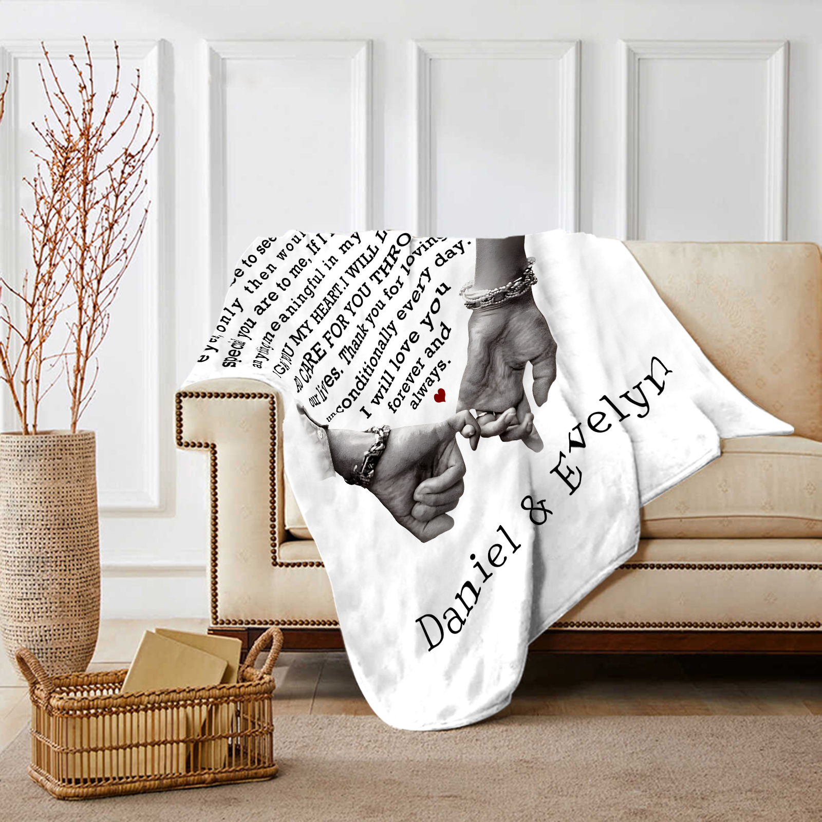 Personalised Couple Blanket with Custom 2 Names Love Letter Throw Blanket Gift for Couple | Jessmade