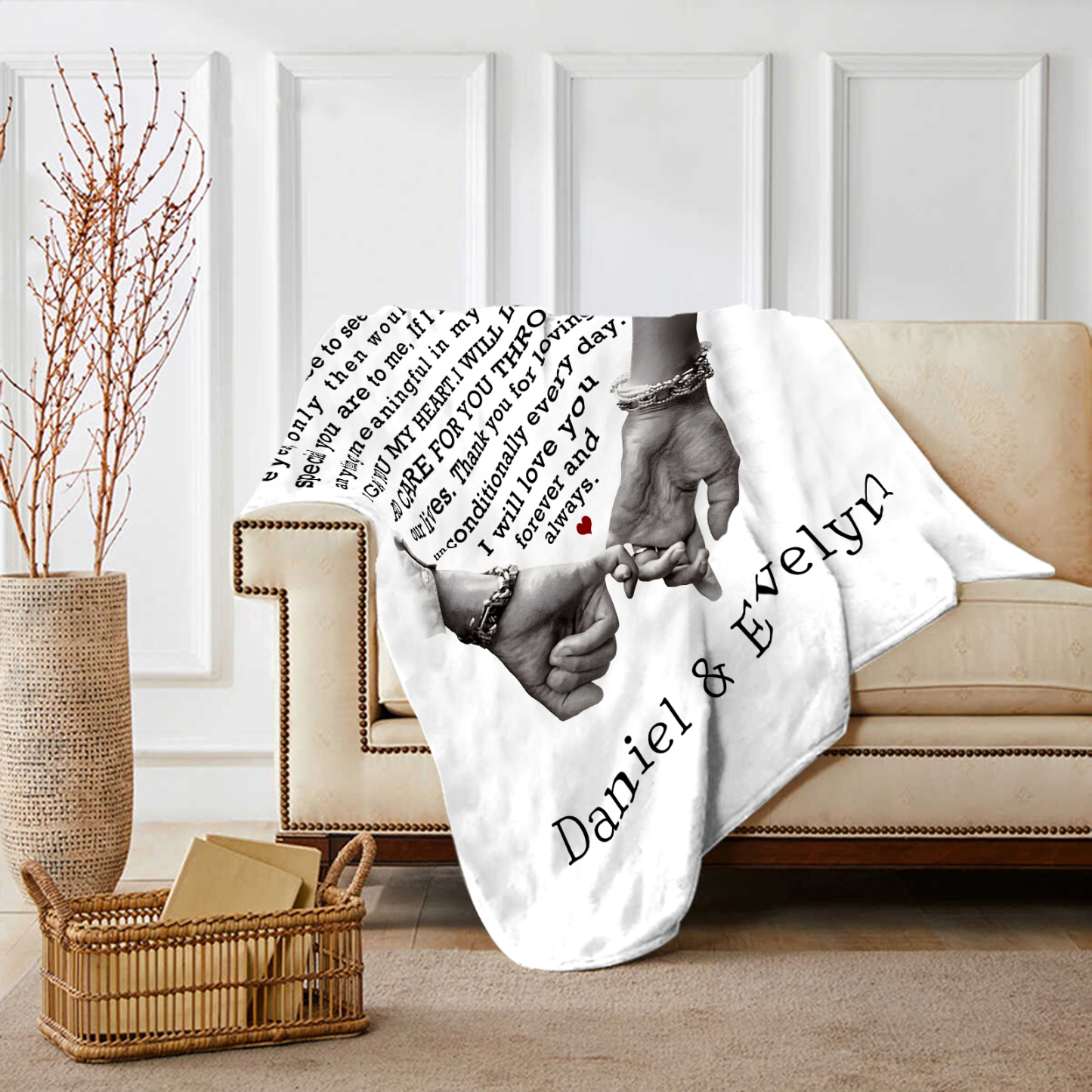 Personalised Couple Blanket with Custom 2 Names Love Letter Throw Blanket Gift for Couple | Jessmade