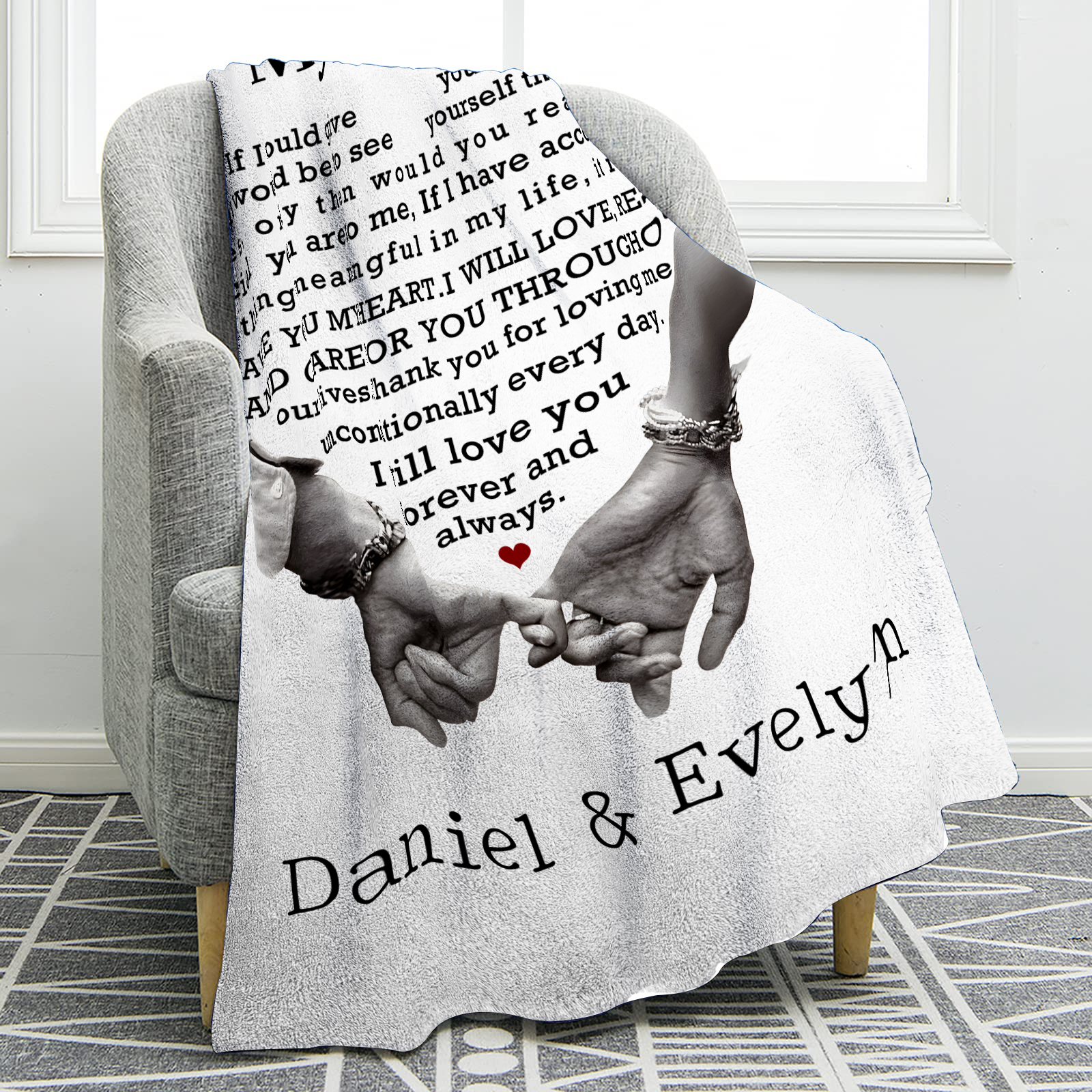 Personalised Couple Blanket with Custom 2 Names Love Letter Throw Blanket Gift for Couple | Jessmade