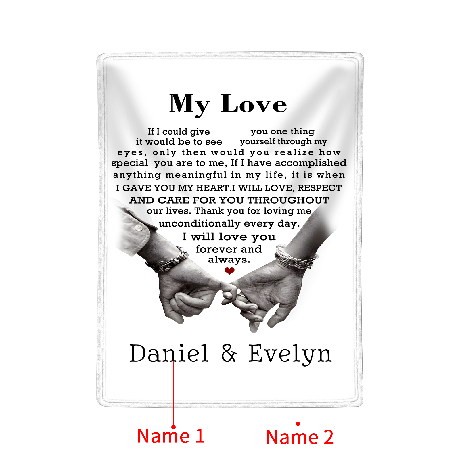 Personalised Couple Blanket with Custom 2 Names Love Letter Throw Blanket Gift for Couple | Jessmade