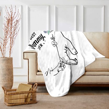 Personalized Holding Hand Family Blanket - Custom 2-8 Names with Floral Accents Flannel Blanket Gift for Mommy | Jessmade