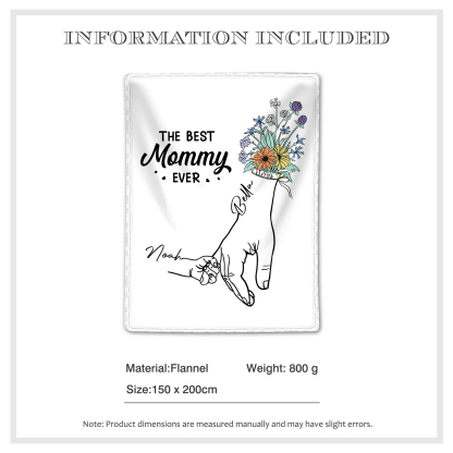 Personalized Holding Hand Family Blanket - Custom 2-8 Names with Floral Accents Flannel Blanket Gift for Mommy | Jessmade