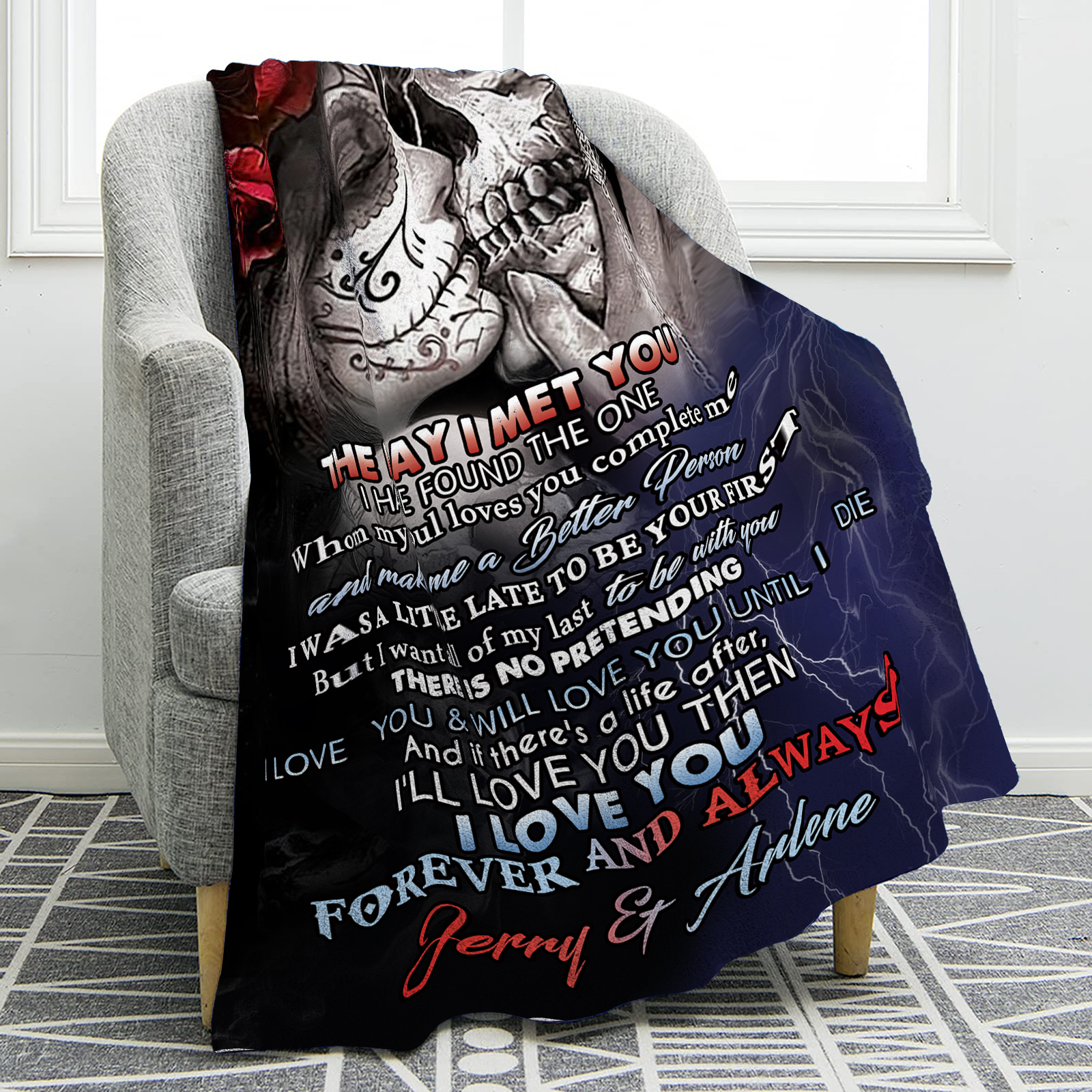 Personalised Couple Blanket with Custom 2 Names Flannel Throw "I Love You Forever and Always" Gift for Couple | Jessmade