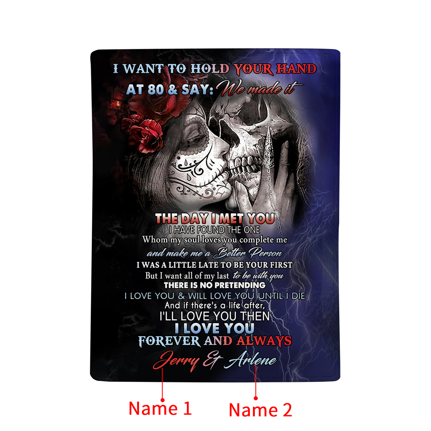 Personalised Couple Blanket with Custom 2 Names Flannel Throw "I Love You Forever and Always" Gift for Couple | Jessmade