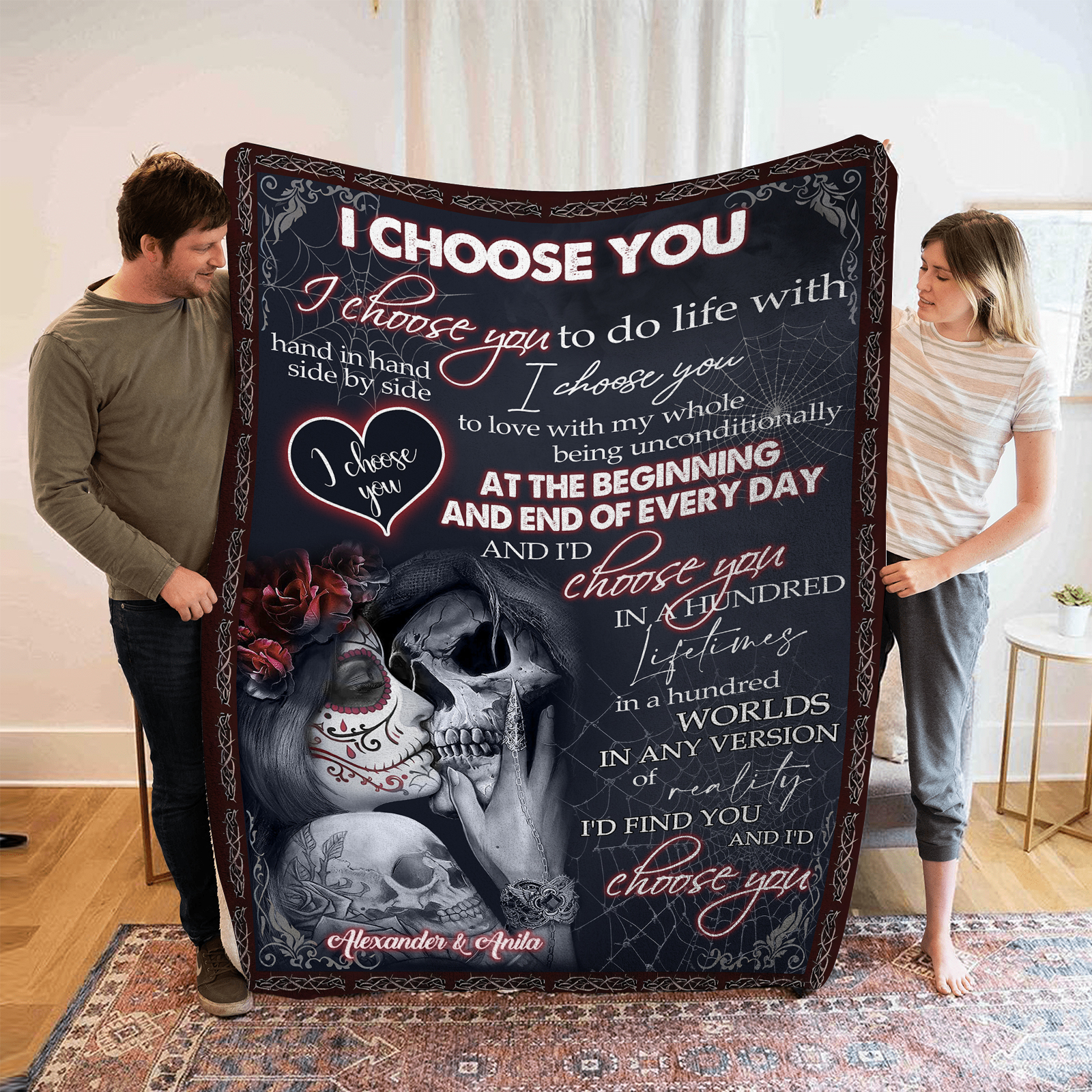 Personalised "I Choose You" Flannel Couple Blanket – Custom 2 Names Gift for Couple | Jessmade