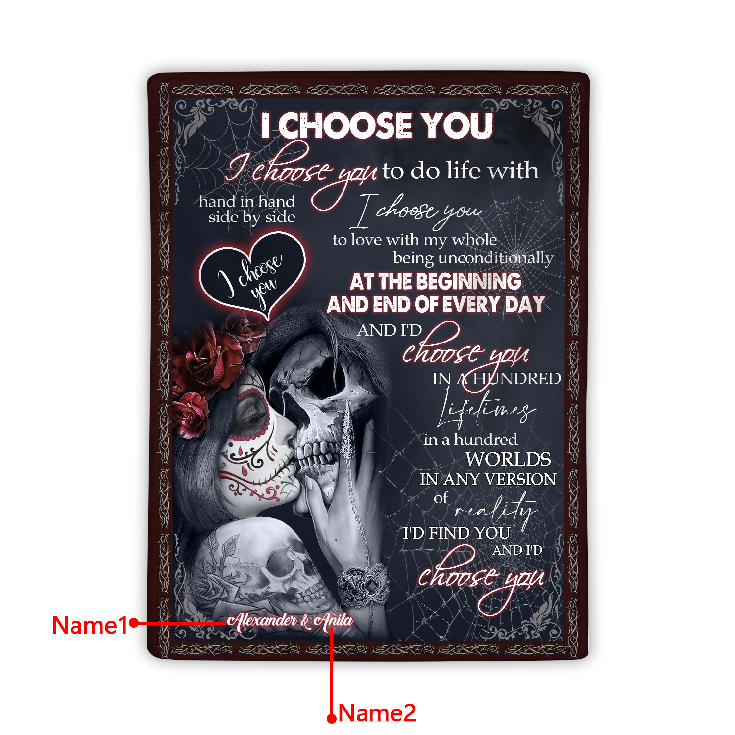 Personalised "I Choose You" Flannel Couple Blanket – Custom 2 Names Gift for Couple | Jessmade