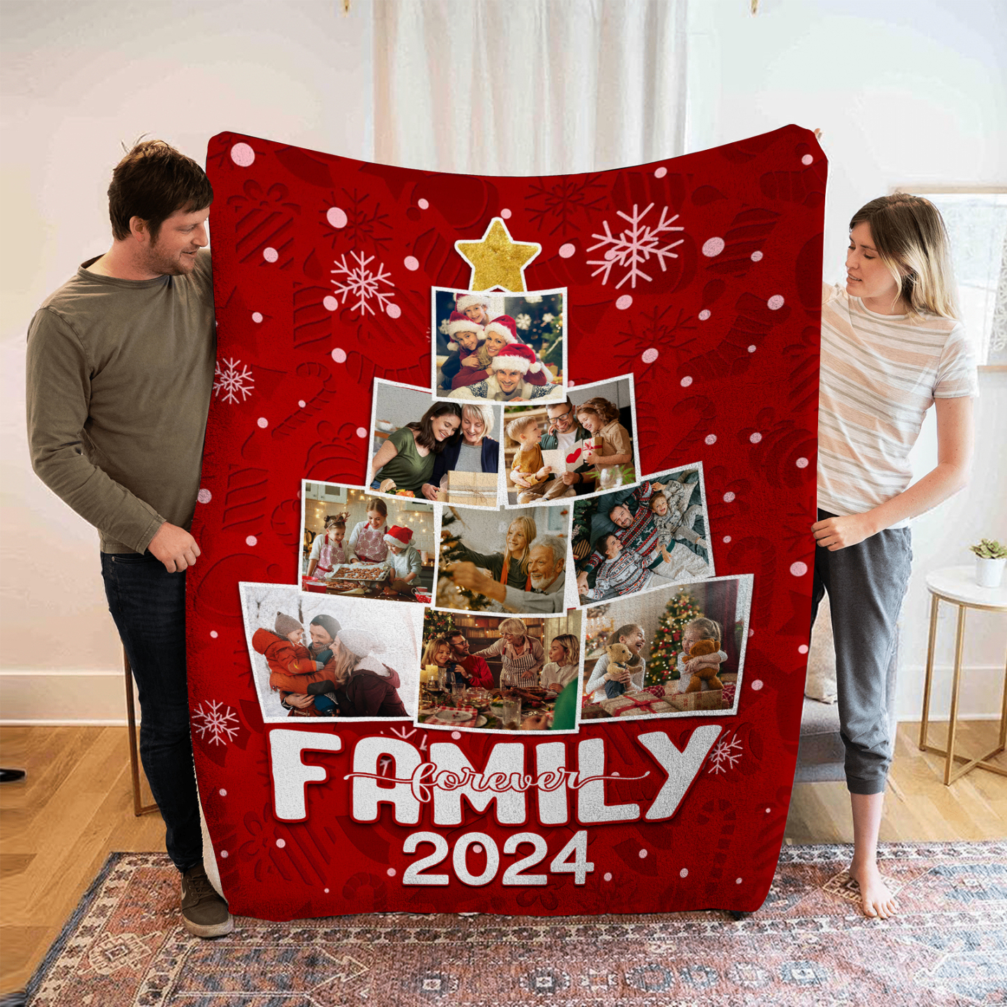 Personalised Family Photo Blanket Custom 9 Photos & 1 Year Red Blanket Christmas Gift for Family | Jessemade
