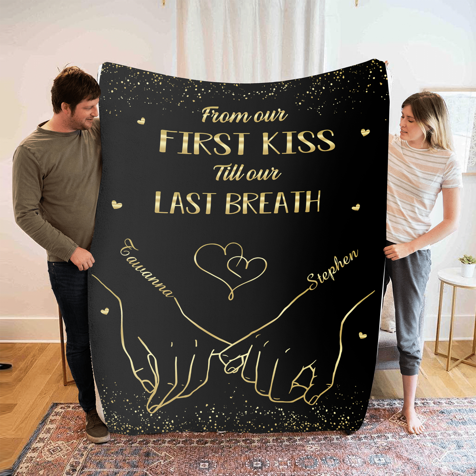 "From Our First Kiss" Personalised Couple Blanket – Design with Custom 2 Names Gift for Him/Her | Jessemade