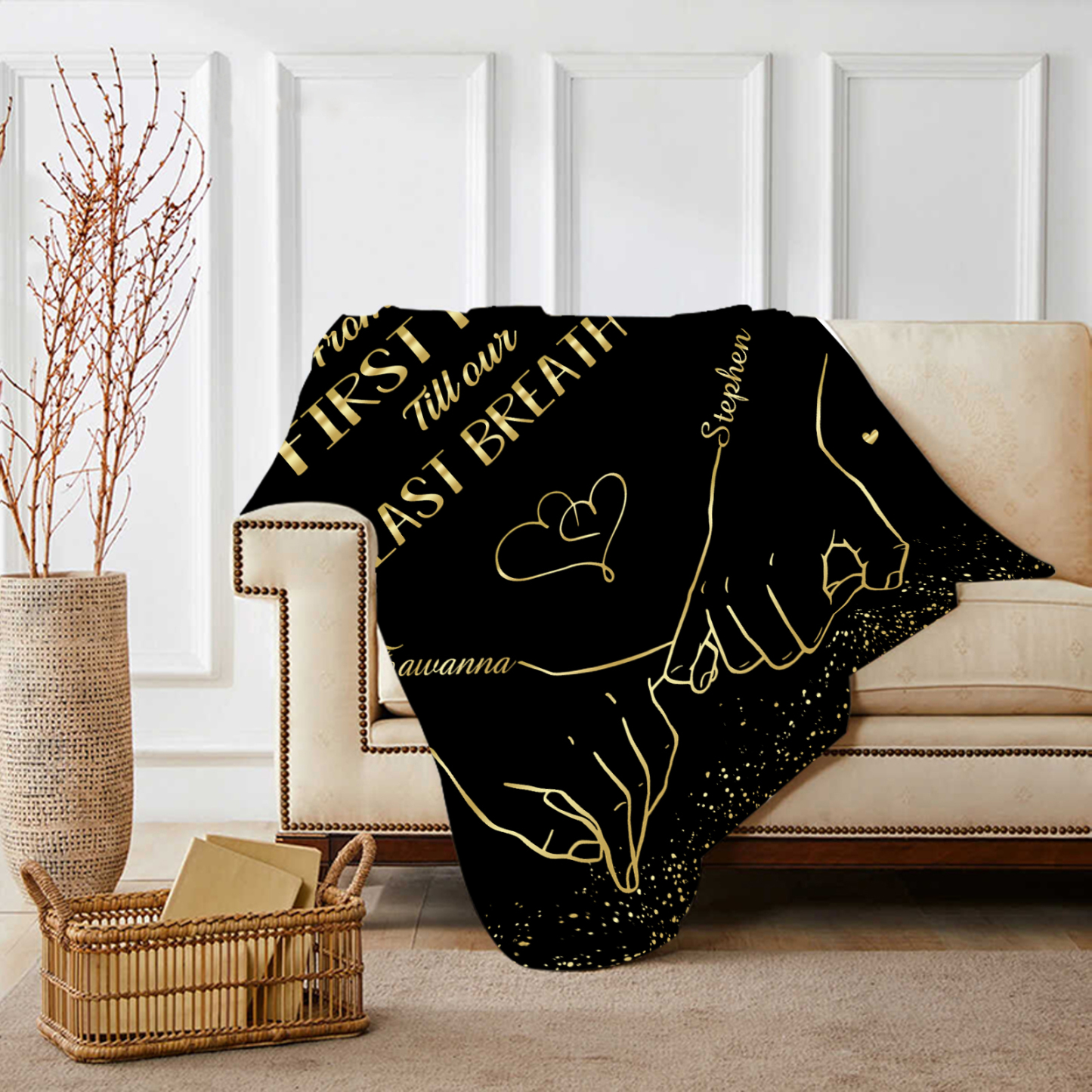 "From Our First Kiss" Personalised Couple Blanket – Design with Custom 2 Names Gift for Him/Her | Jessemade