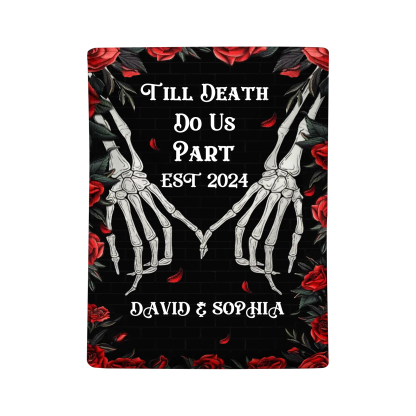 "Till Death Do Us Part' Design"-Personalised Skeleton Couple Blanket – Custom 2 Names & 1 Text Christmas Gift for Him/Her | Jessemade