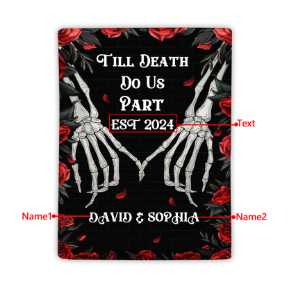 "Till Death Do Us Part' Design"-Personalised Skeleton Couple Blanket – Custom 2 Names & 1 Text Christmas Gift for Him/Her | Jessemade