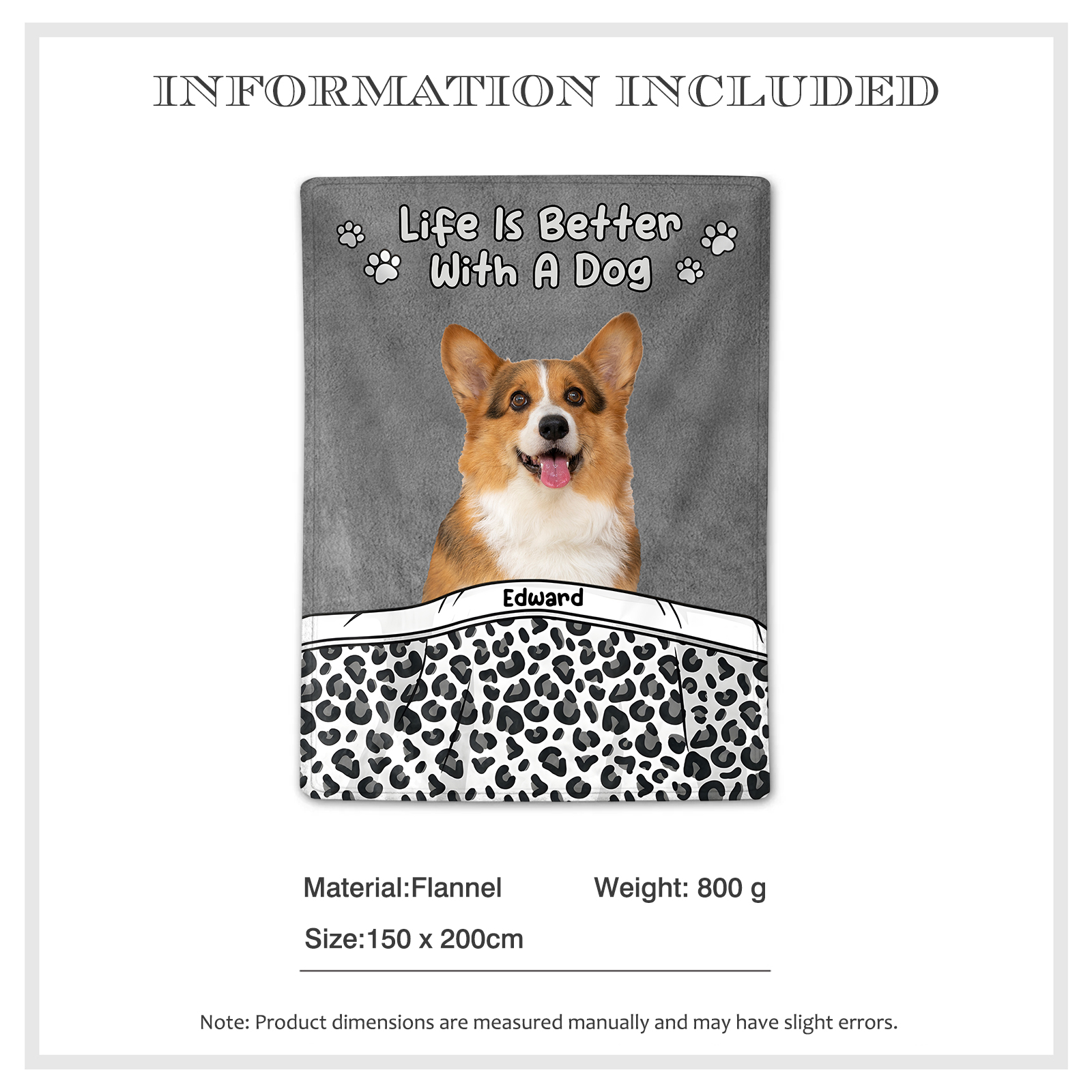  Personalized Pet Blanket - Custom Photo & Name Flannel Blanket for Pet Lovers | Jessmade