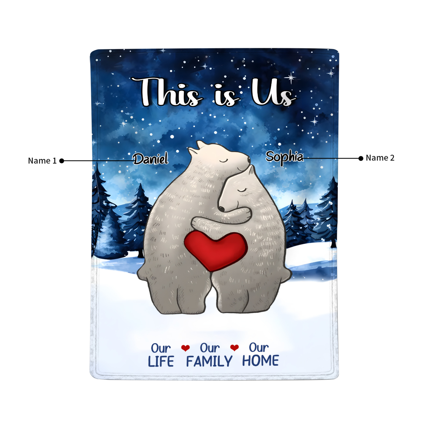 Personalized Family Bear Blanket - Custom 2-6 Names and Heartwarming Flannel Gift for Family | Jessmade