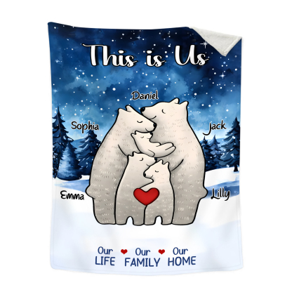 Personalized Family Bear Blanket - Custom 2-6 Names and Heartwarming Flannel Gift for Family | Jessmade