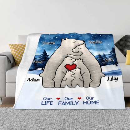 Personalised Family Bear Blanket - Custom 6 Names and Heartwarming Flannel Gift for Family | Jessmade