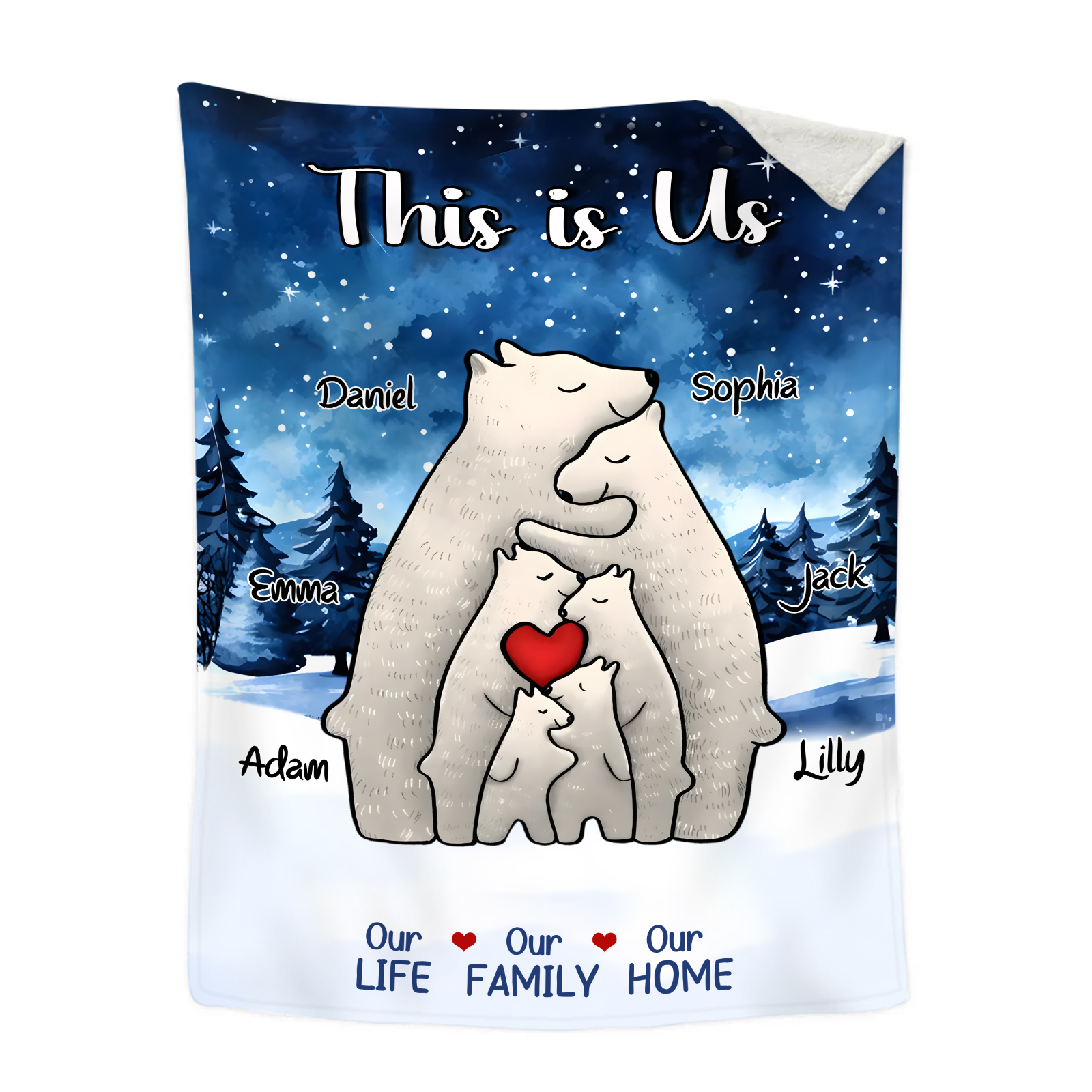 Personalised Family Bear Blanket - Custom 6 Names and Heartwarming Flannel Gift for Family | Jessmade
