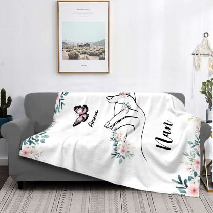 Personalised Butterfly Family Blanket - Custom 1 Name with Floral Accents Blanket Gift for Nan | Jessmade