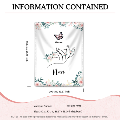 Personalised Butterfly Family Blanket - Custom 1 Name with Floral Accents Blanket Gift for Nan | Jessmade
