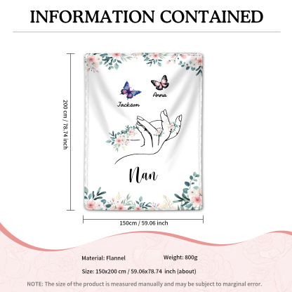 Personalised Butterfly Family Blanket - Custom 2 Names with Floral Accents Blanket Gift for Nan | Jessmade