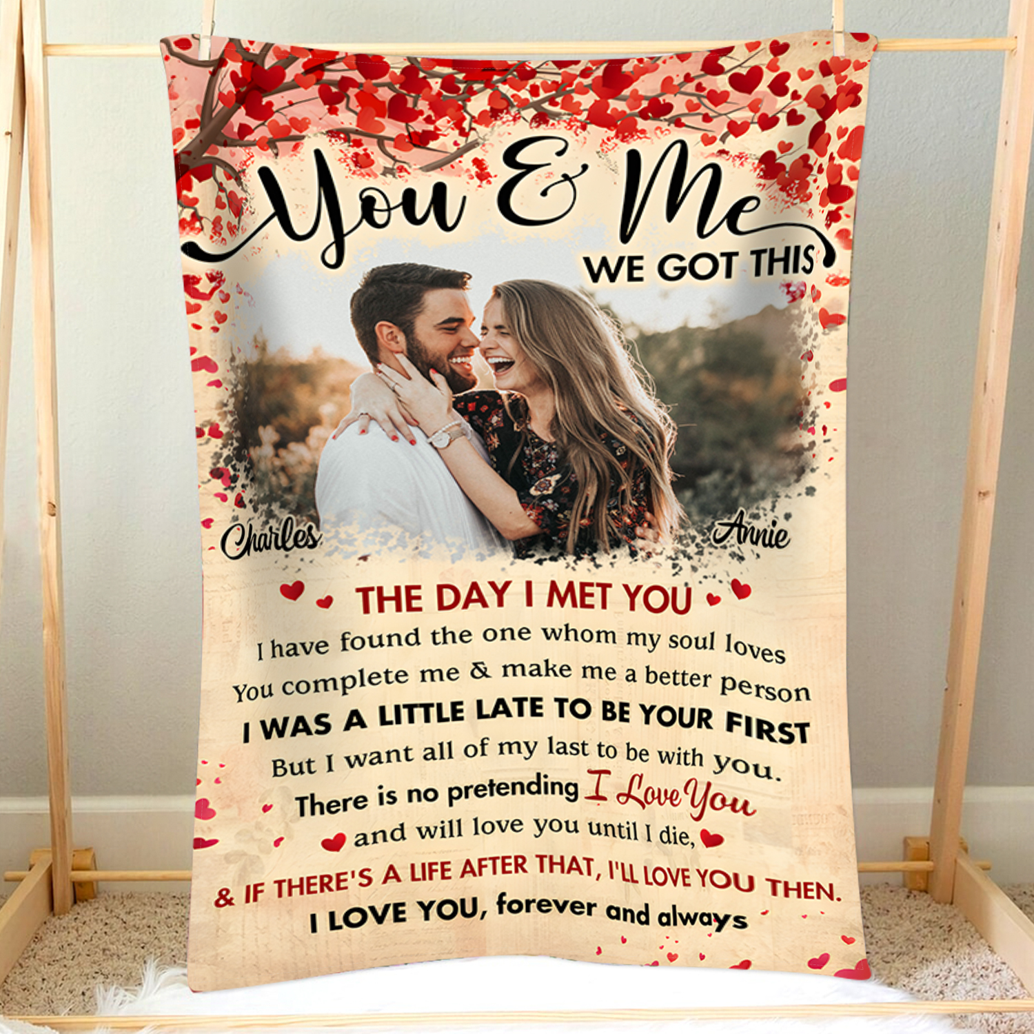 图包修改中Personalised Couple Blanket -  Custom 2 Names & Photo Design - "You & Me, We Got This" - Valentine’s Day Gift for Him/Her | Jessemade