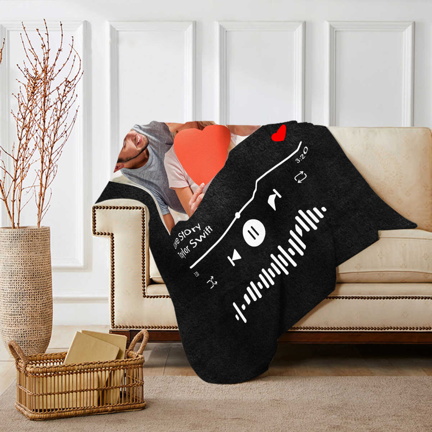 Personalised Music Blanket – Custom Photo & Text Design – "Love Story" – Valentine’s Day Gift for Him/Her | Jessemade