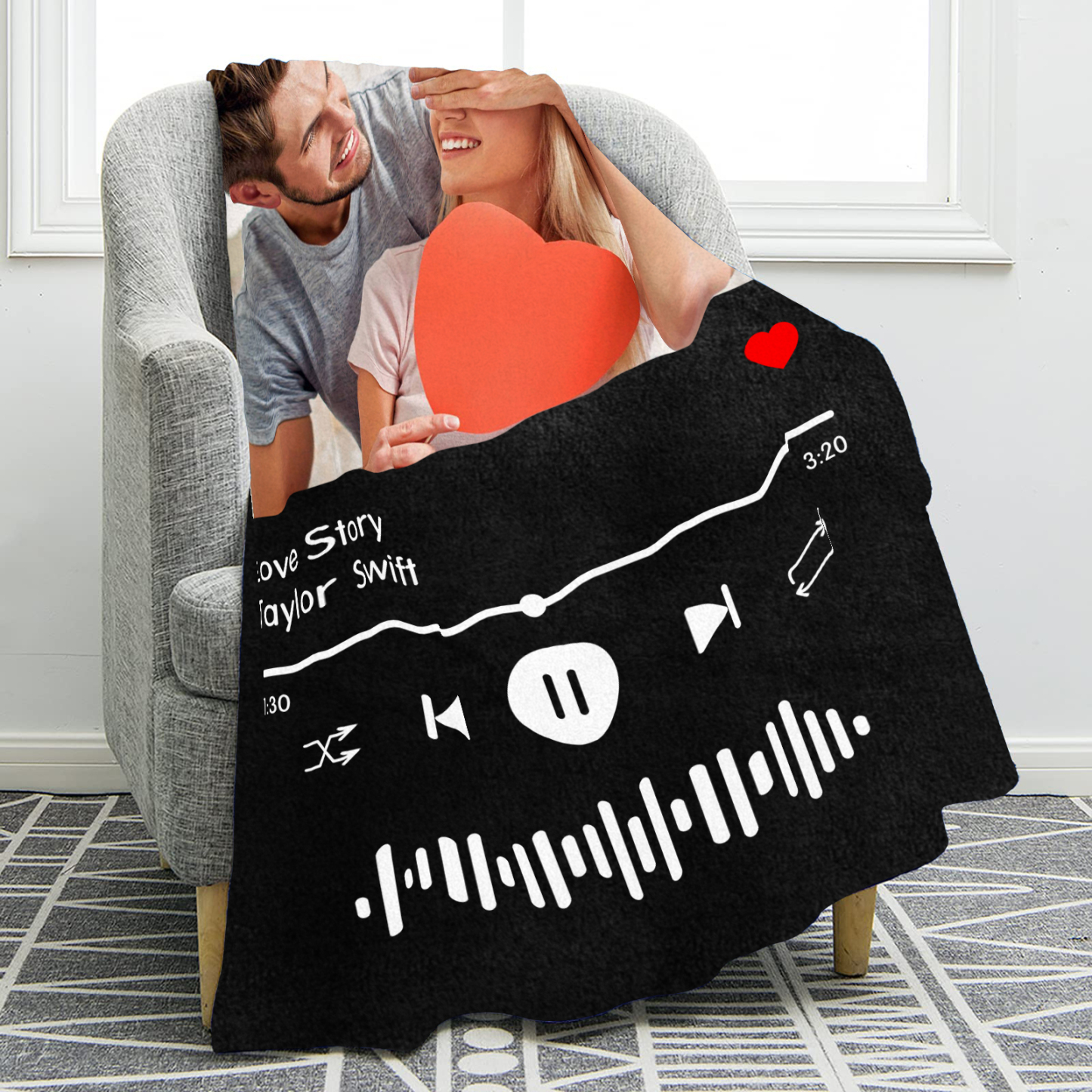 Personalised Music Blanket – Custom Photo & Text Design – "Love Story" – Valentine’s Day Gift for Him/Her | Jessemade