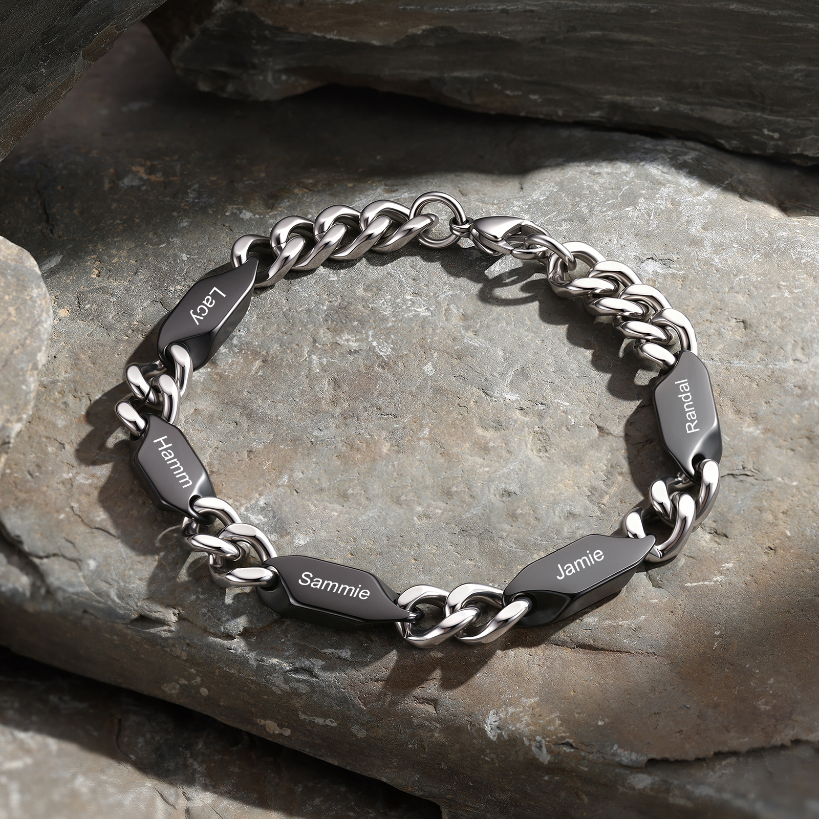 Personalized Stainless Steel Curb Chain Bracelet Custom With 1-5 Engraved Names Gift For Dad Husband Family