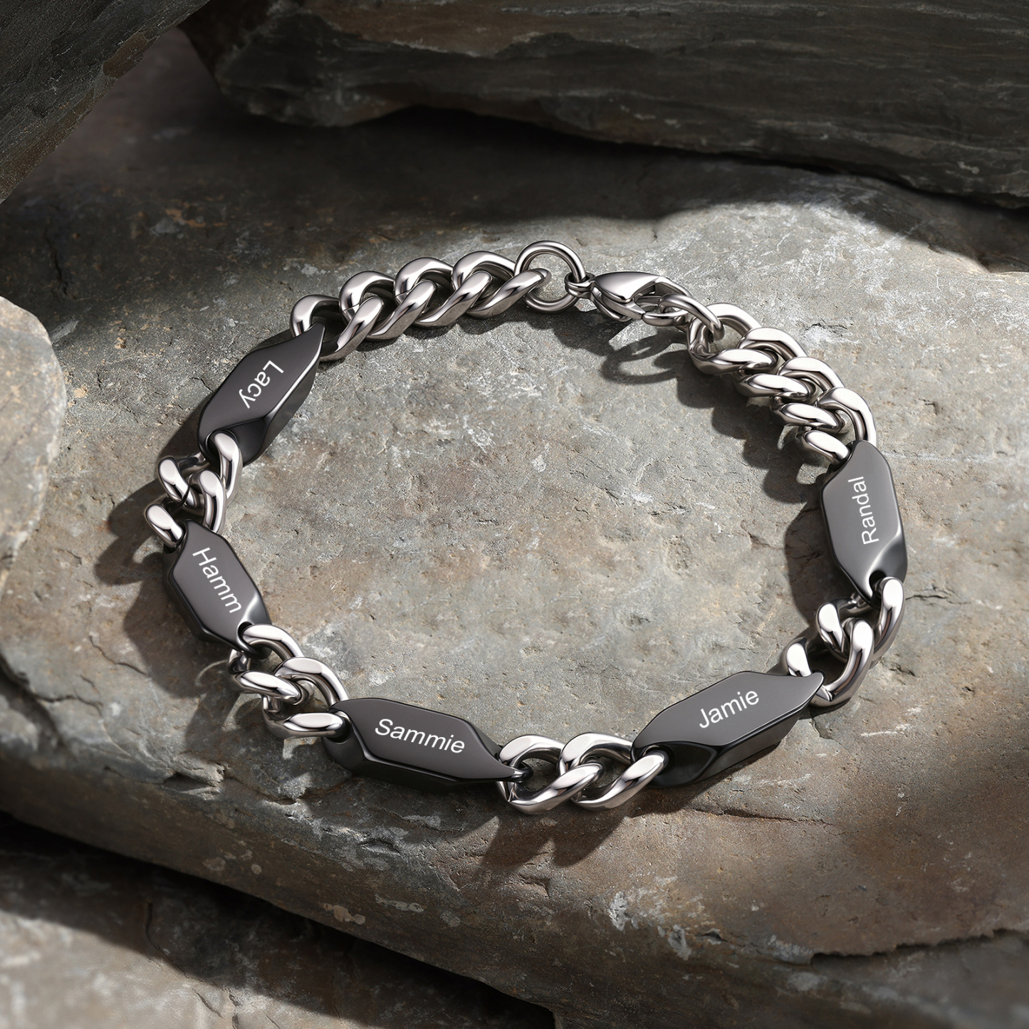 Personalized Stainless Steel Curb Chain Bracelet Custom With 1-5 Engraved Names Gift For Dad Husband Family