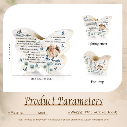 Personalized Butterfly Memorial Wooden Candle Holder - Custom Photo & Name & Date Memorial Gift | Jessemade