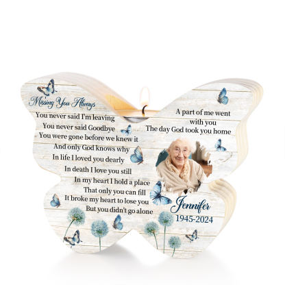 Personalized Butterfly Memorial Wooden Candle Holder - Custom Photo & Name & Date Memorial Gift | Jessemade