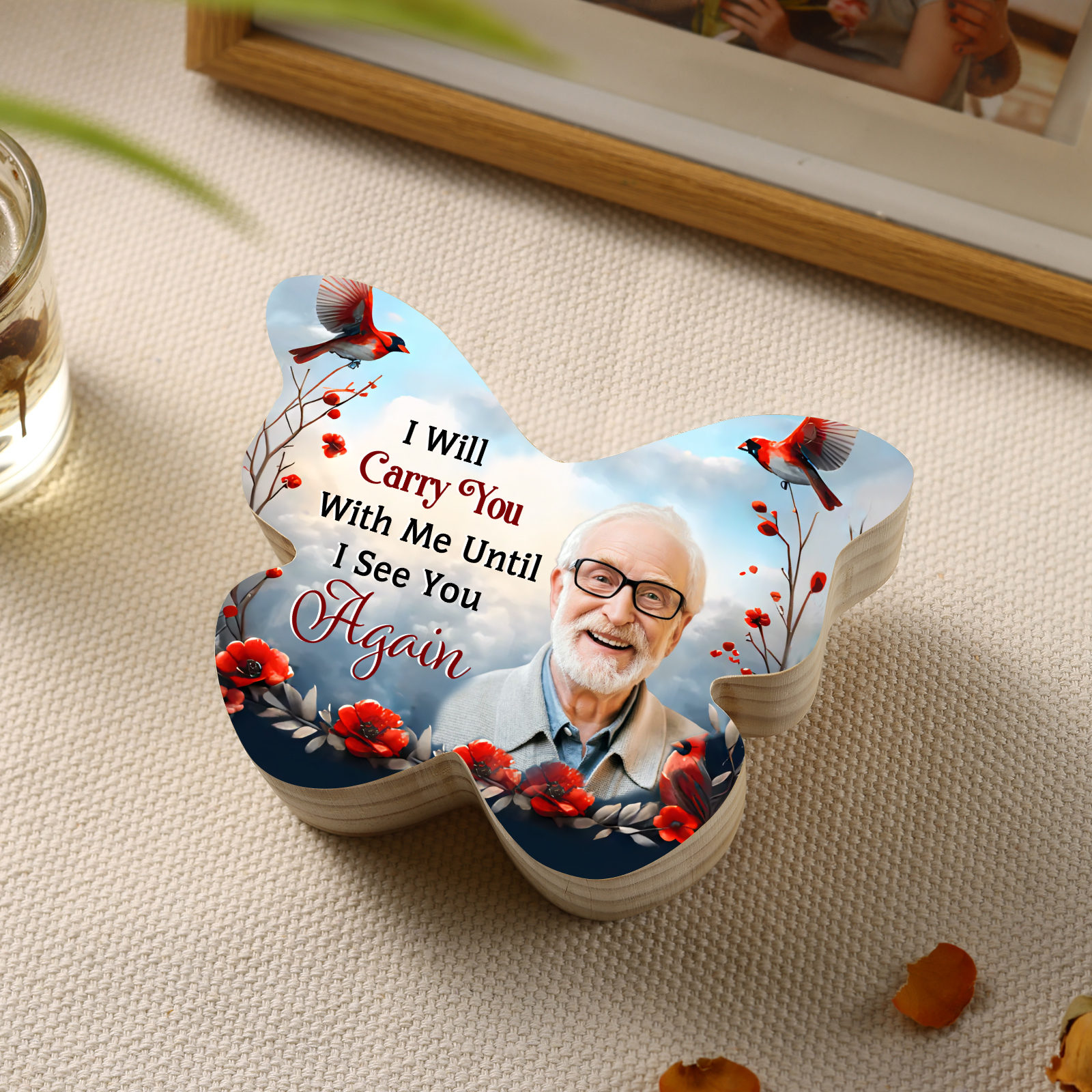 Personalized Wooden Memorial Butterfly-shaped Candle Holder - Custom 1 Photo Remembrance Gift | Jessemade