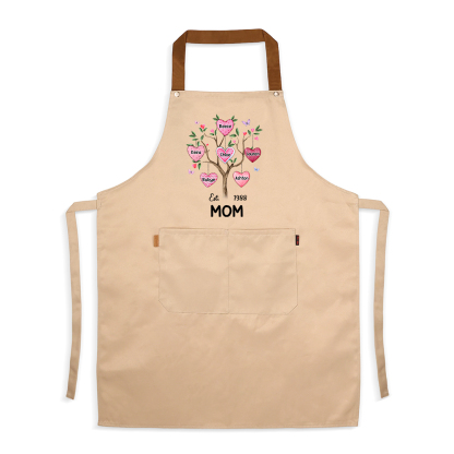 Personalized Mom Family Tree Apron with Pocket Customized with 2–8 Names