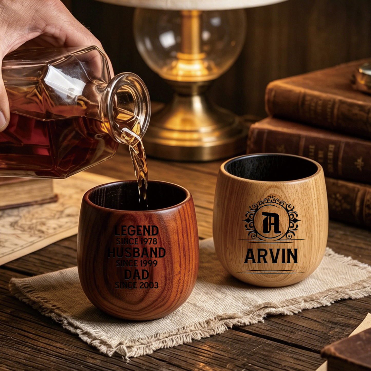 Personalized Wooden Whiskey Tumbler Engraved Name Cup for Dad or Grandpa