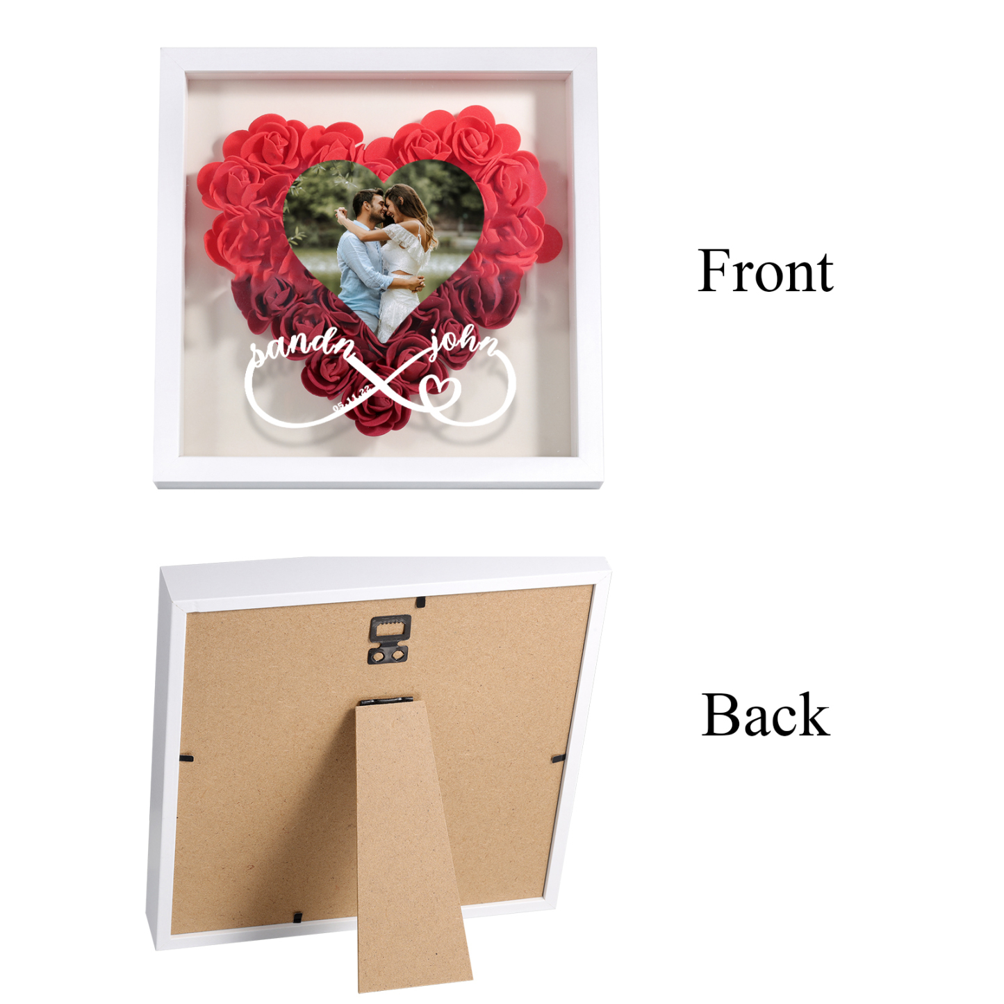 Personalized Rose Heart-shaped Shadow Box, Customized Photo & Name & Date Flower Shadow Box, Gift for Wife