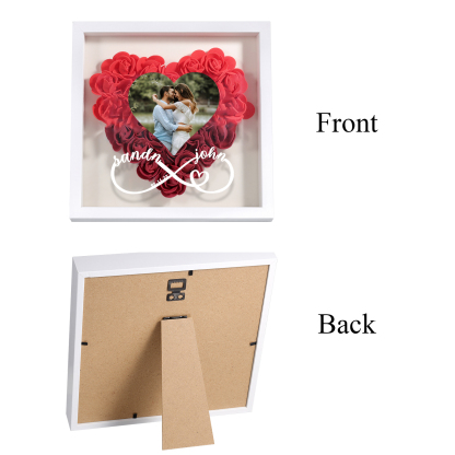 Personalized Rose Heart-shaped Shadow Box, Customized Photo & Name & Date Flower Shadow Box, Gift for Wife