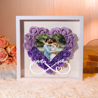 Personalized Rose Heart-shaped Shadow Box, Customized Photo & Name & Date Flower Shadow Box, Gift for Wife