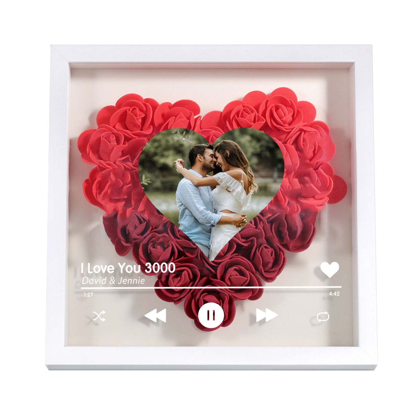 Personalized Photo Frame Heart Shaped - Custom 2 Names & 1 Photo & 1 Text with Red Rose and Couples Special Song Design Gift for Her/Him | Jessemade