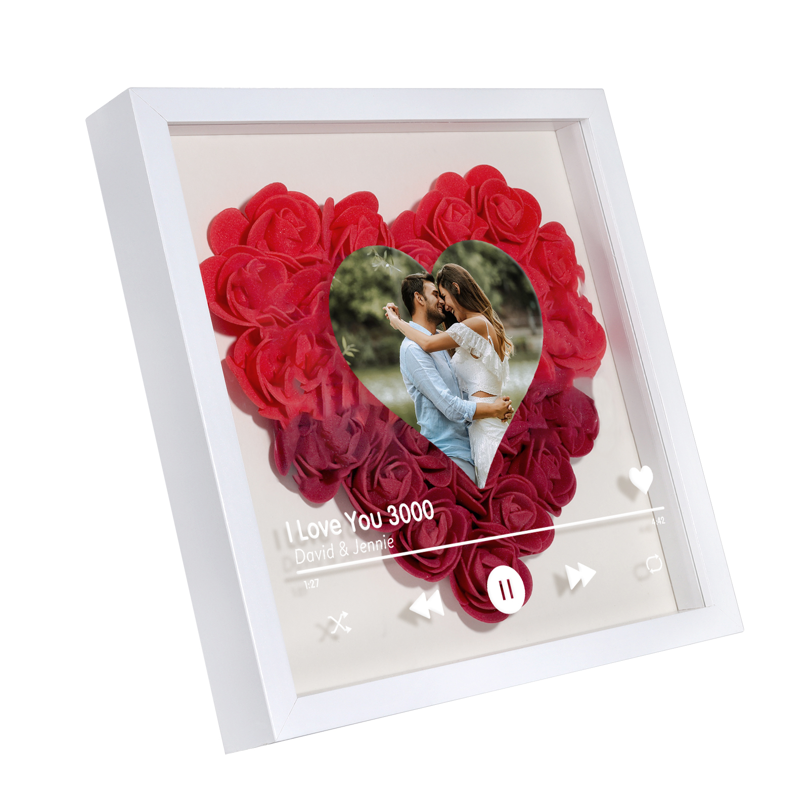 Personalized Photo Frame Heart Shaped - Custom 2 Names & 1 Photo & 1 Text with Red Rose and Couples Special Song Design Gift for Her/Him | Jessemade
