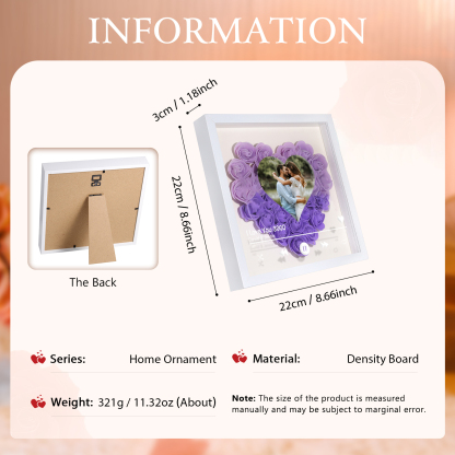 Personalized Photo Frame Heart Shaped - Custom 2 Names & 1 Photo & 1 Text with Red Rose and Couples Special Song Design Gift for Her/Him | Jessemade