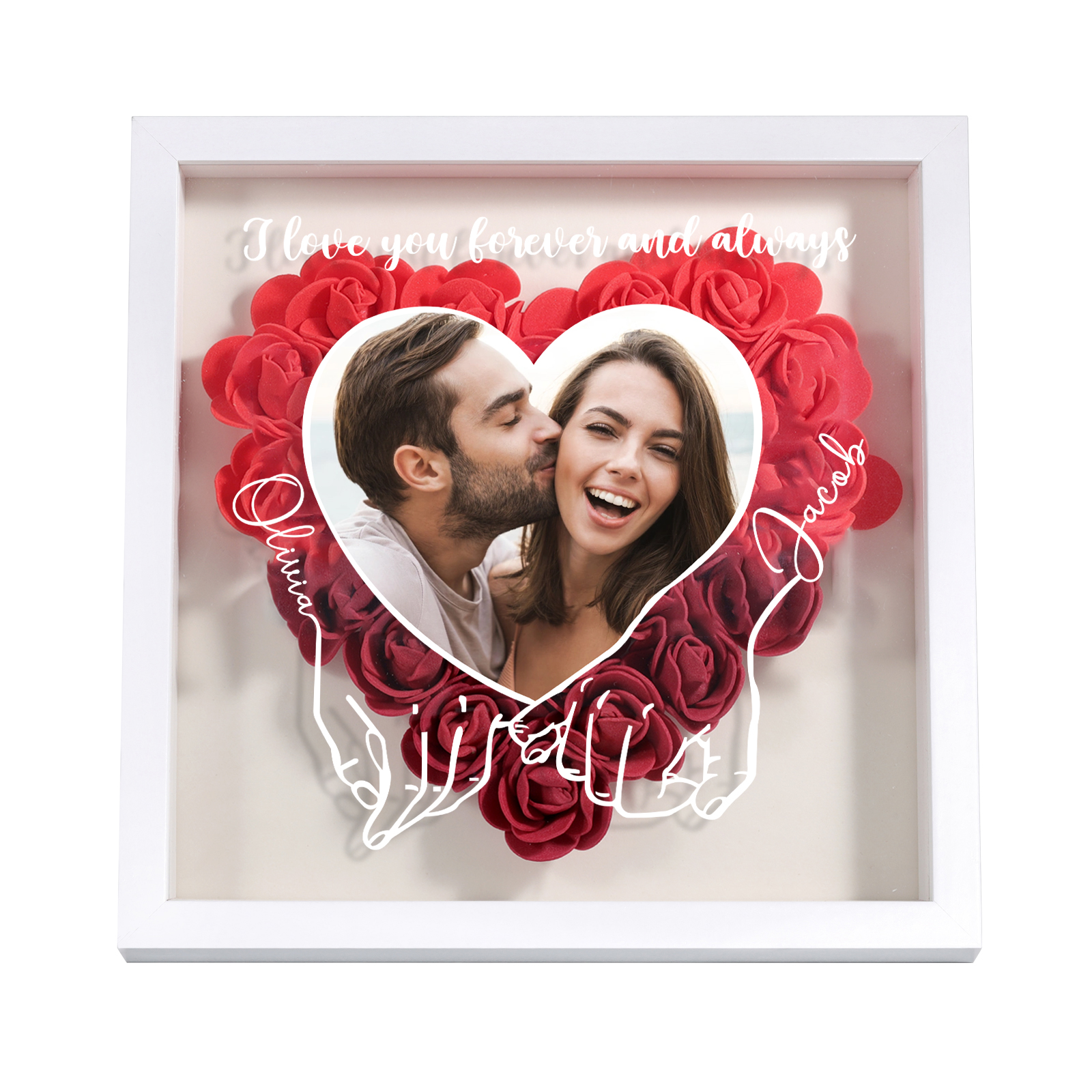 Personalised Heart Rose Frame with Photo & 2 Names Couple Frame Valentine's Day Gifts for Her/Him | Jessemade