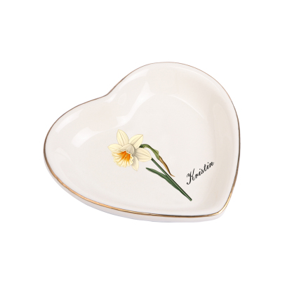 Personalized Birth Flower Jewelry Ceramic Dish custom with 1 Name & 1 Birthflower - Heart & Square Shapes | Jessemade