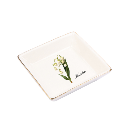 Personalized Birth Flower Jewelry Ceramic Dish custom with 1 Name & 1 Birthflower - Heart & Square Shapes | Jessemade