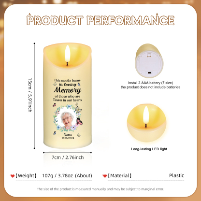 Personalised Memorial LED Candle - Custom Photo, Name, and Dates, Heartfelt Tribute Gift for Family | Jessemade