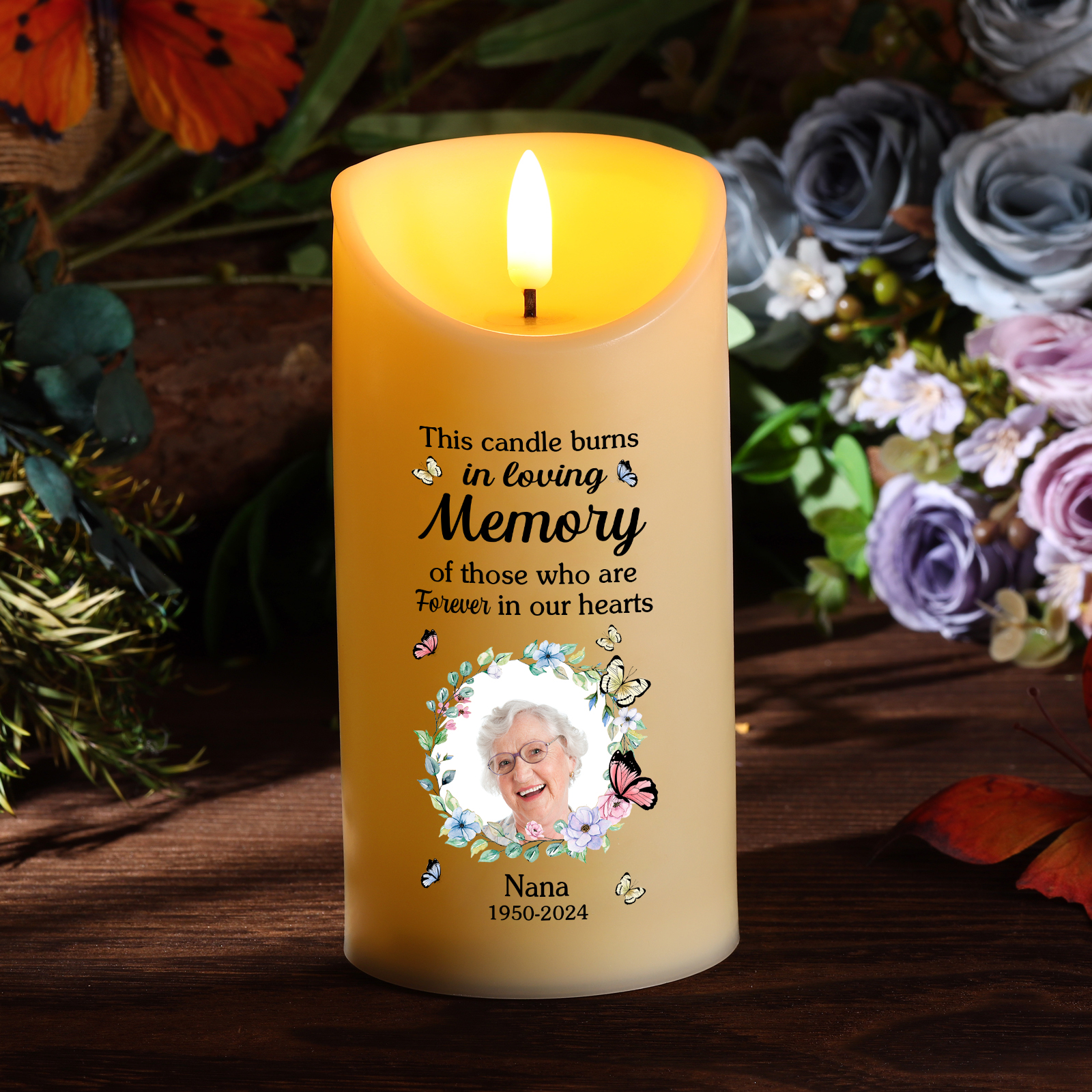 Personalised Memorial LED Candle - Custom Photo, Name, and Dates, Heartfelt Tribute Gift for Family | Jessemade