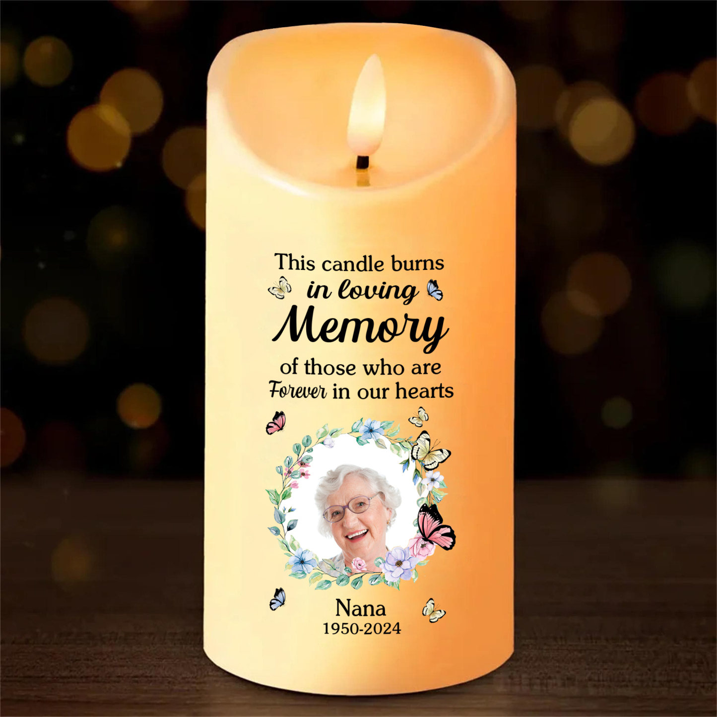 Personalised Memorial LED Candle - Custom Photo, Name, and Dates, Heartfelt Tribute Gift for Family | Jessemade