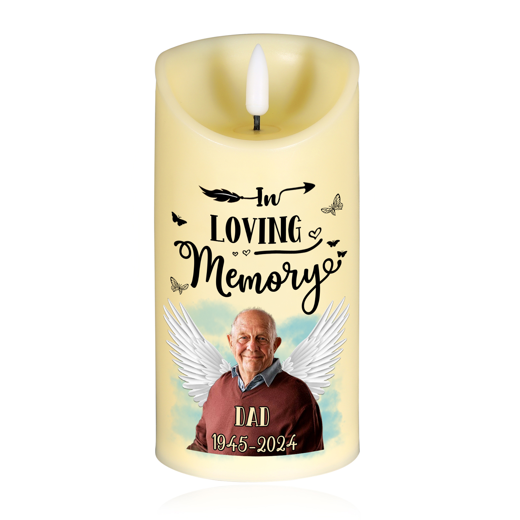 "In Memory Of" Personalised Memorial LED Candle - Custom Photo, Name & Dates Memorial Gift | Jessemade