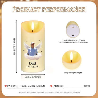 "Your Light Will Always Shine in My Heart" Personalised Memorial LED Candle - Custom Photo, Name & Dates Memorial Gift | Jessemade