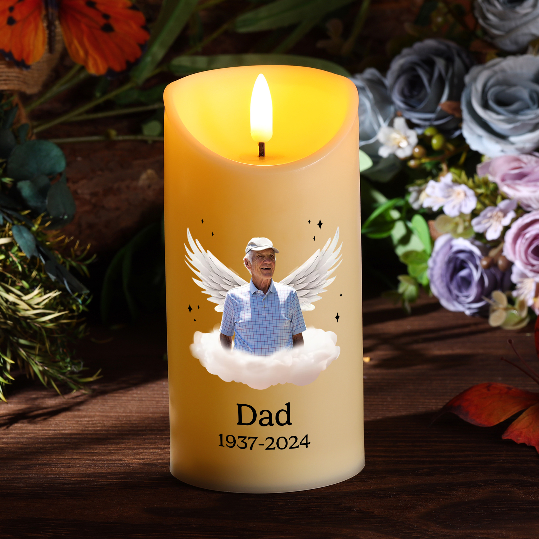 "Your Light Will Always Shine in My Heart" Personalised Memorial LED Candle - Custom Photo, Name & Dates Memorial Gift | Jessemade