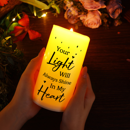 "Your Light Will Always Shine in My Heart" Personalised Memorial LED Candle - Custom Photo, Name & Dates Memorial Gift | Jessemade