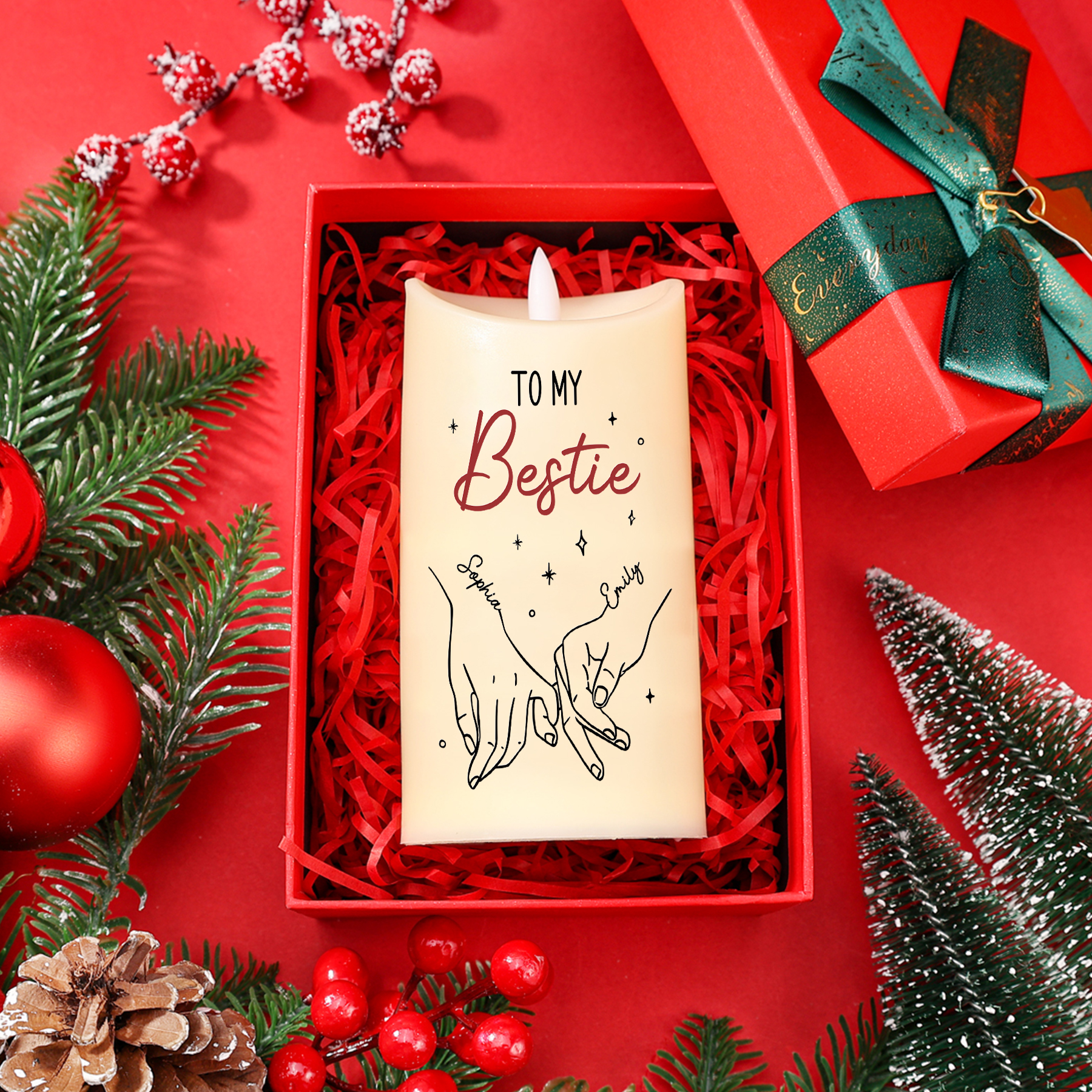 Personalised Bestie LED Candle - Custom 2 Names Christmas Gift for Sisters/Friends | Jessemade